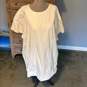 Free People light sand Arland Mini soft denim tunic oversized short sleeve Dress